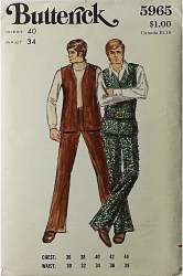 5965 MEN'S BUTTERICK 70S FIT VEST ZIPPER OR NOT, PANTS PATTERN 44 UNCUT